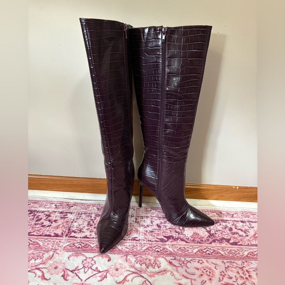 Express Dark Purple Croc Embossed faux leather heeled boot